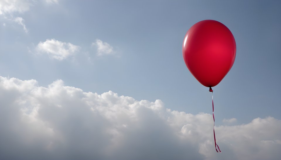 A single red balloon against a clear sky