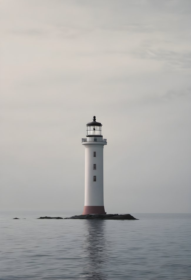 A lighthouse standing on a flat minimal horizon