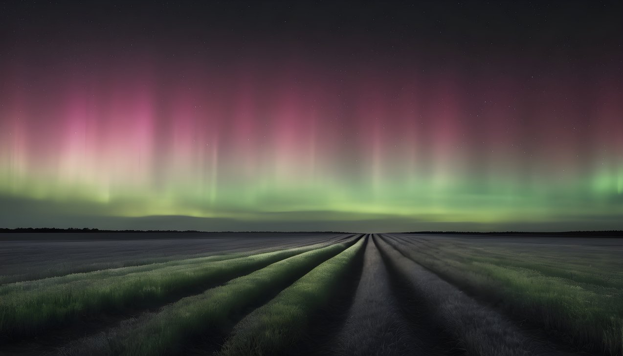 Aurora like gradient bands over a dark field in soft diffused light