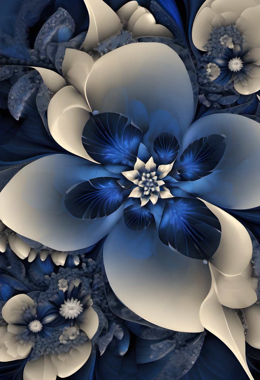 A fractal bloom unfolding in deep blue with high contrast