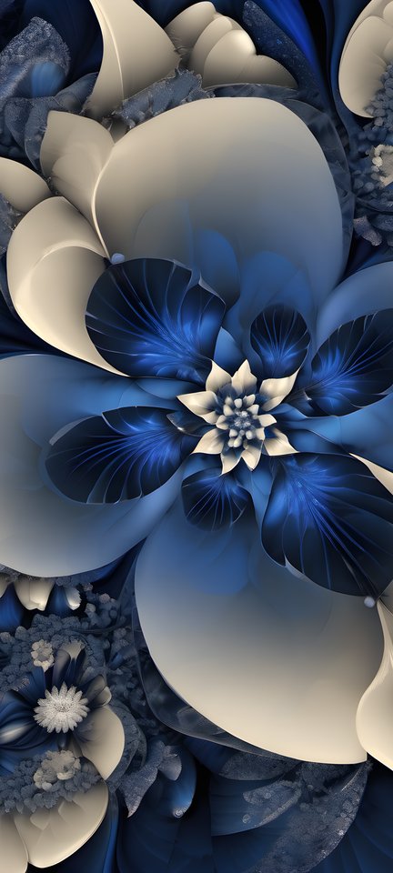 A fractal bloom unfolding in deep blue with high contrast