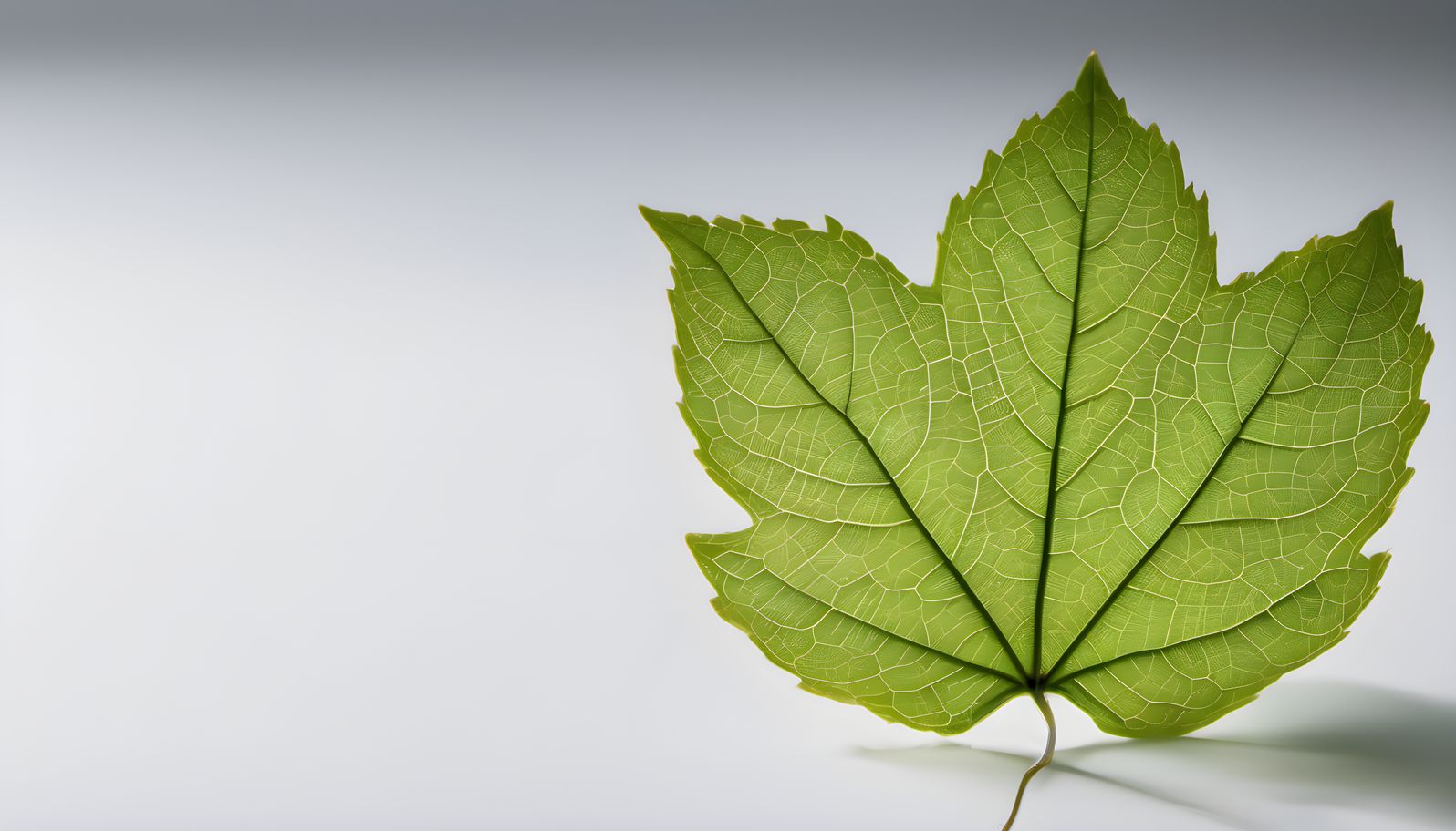 One green leaf centered on a white field in soft morning light