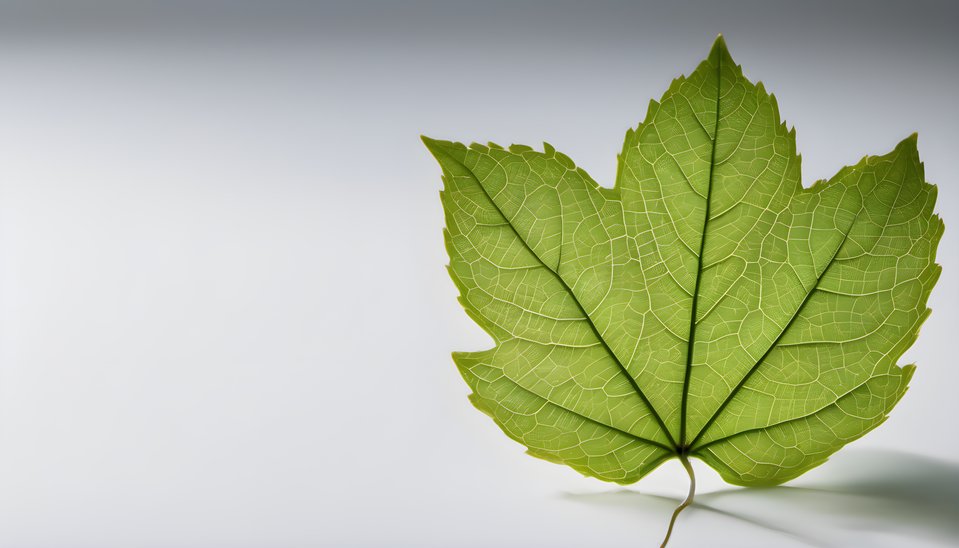 One green leaf centered on a white field in soft morning light