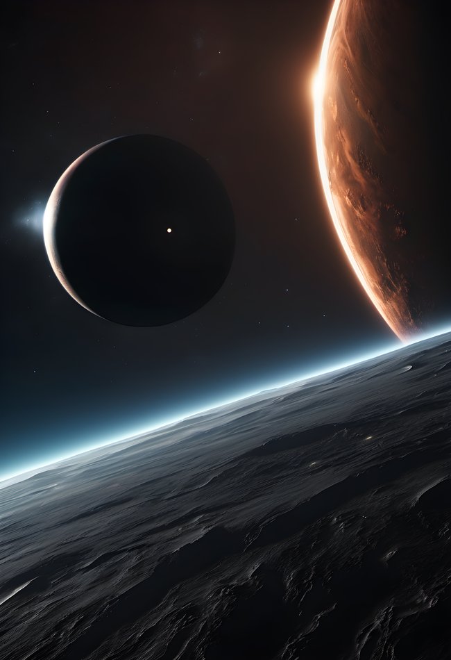 A dark planet with a thin glowing ring