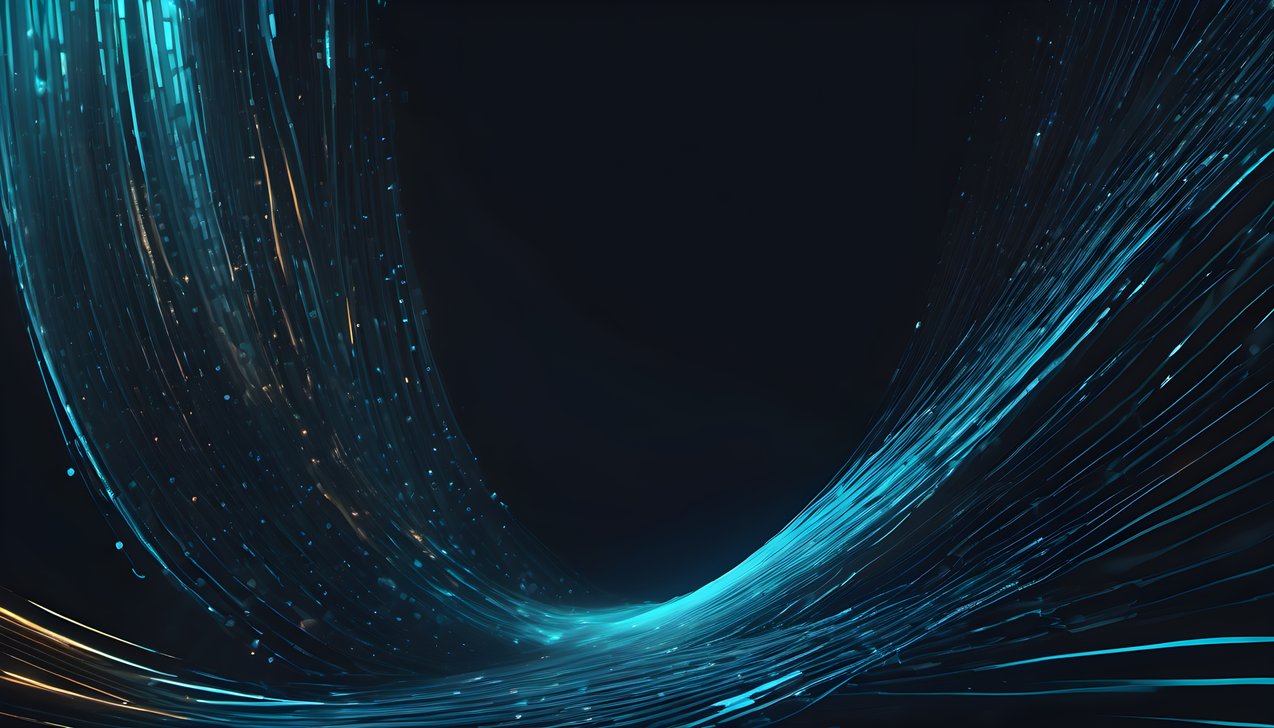 Streams of glowing blue data particles flowing across a dark field