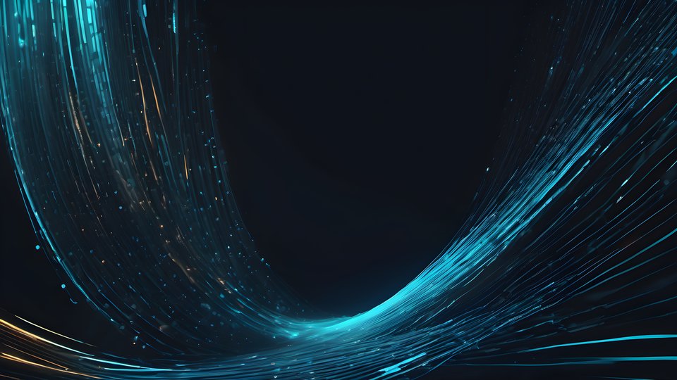 Streams of glowing blue data particles flowing across a dark field