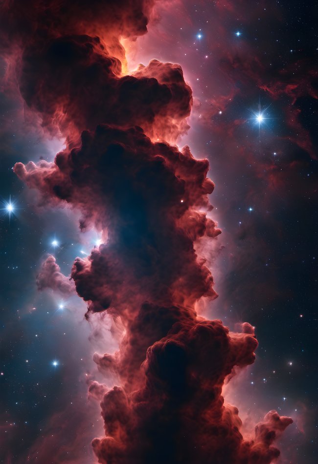 A pillar of nebula dust with newborn stars with deep rich color