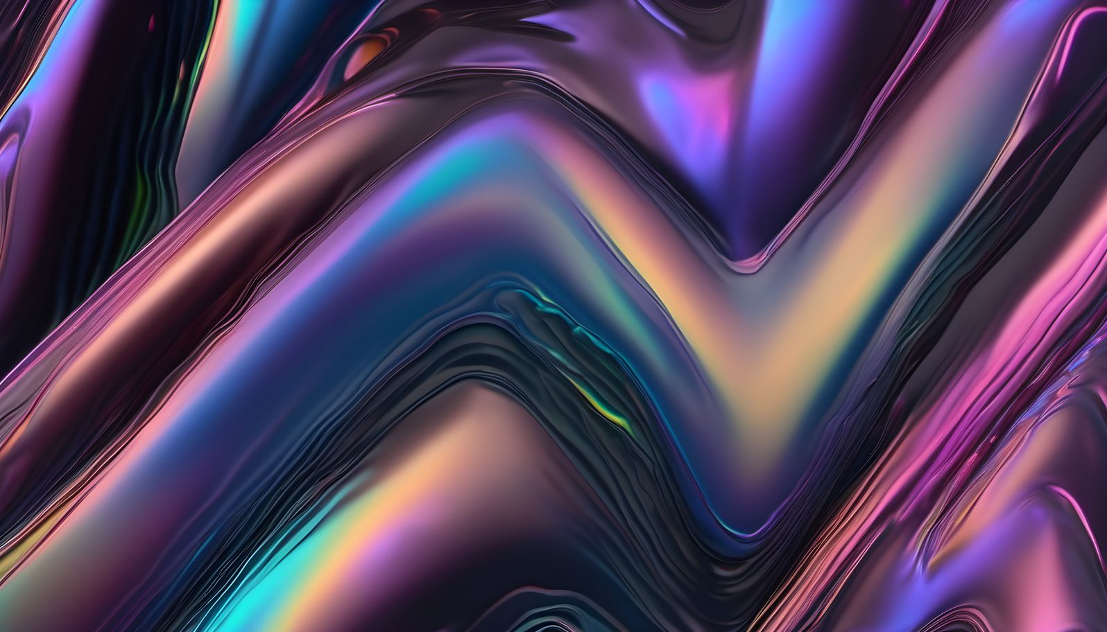 An iridescent holographic surface sheening softly over a dark base