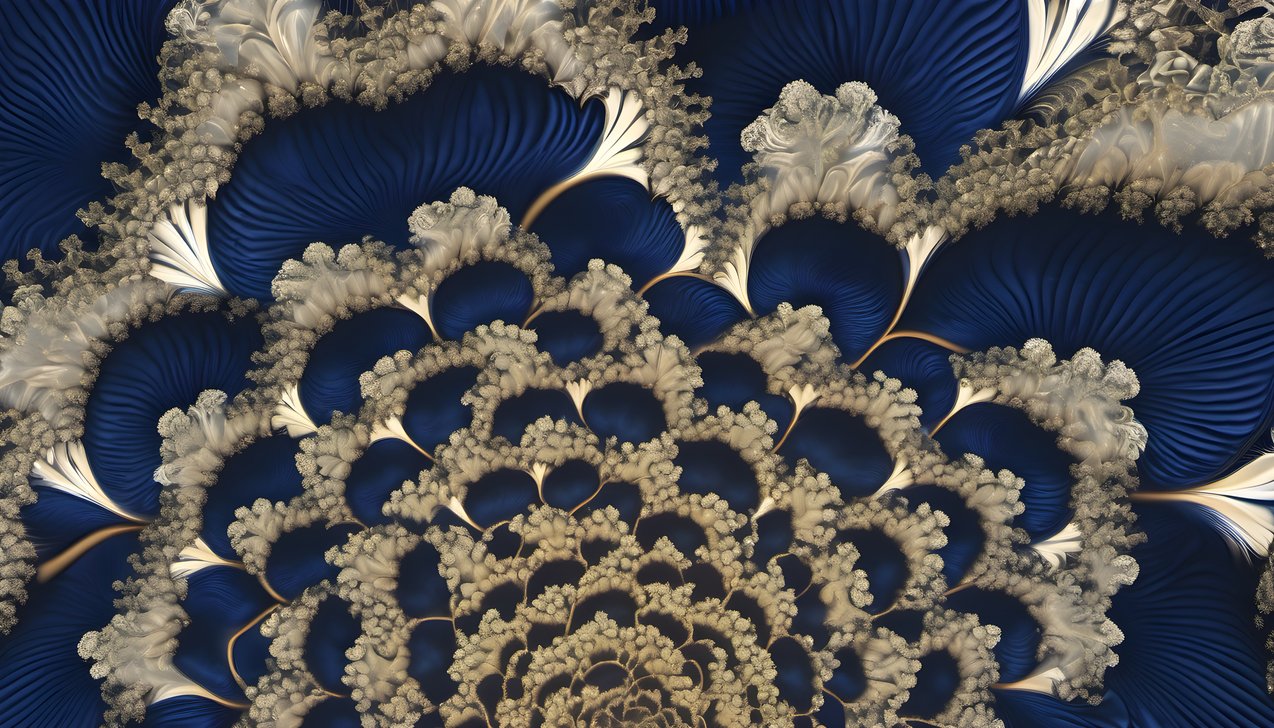 A fractal bloom unfolding in deep blue in soft diffused light