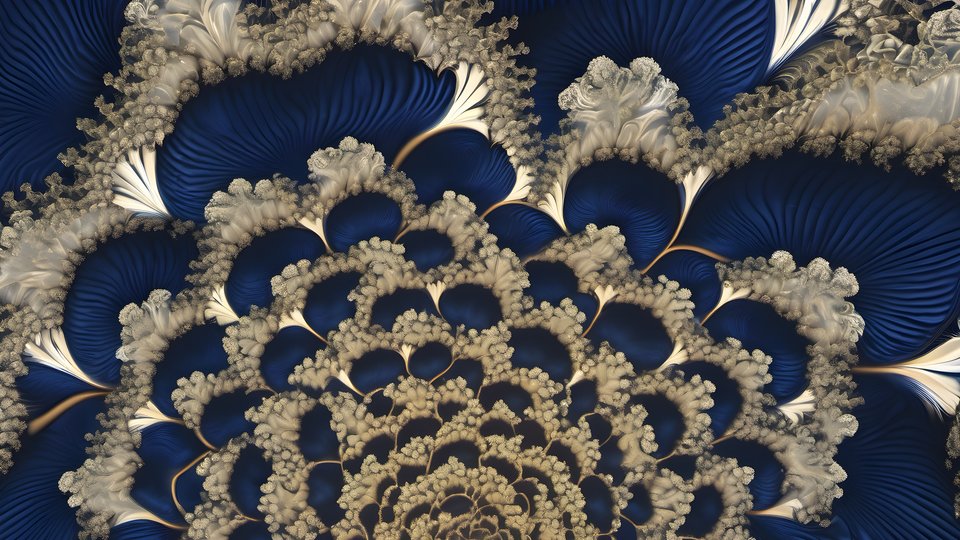 A fractal bloom unfolding in deep blue in soft diffused light