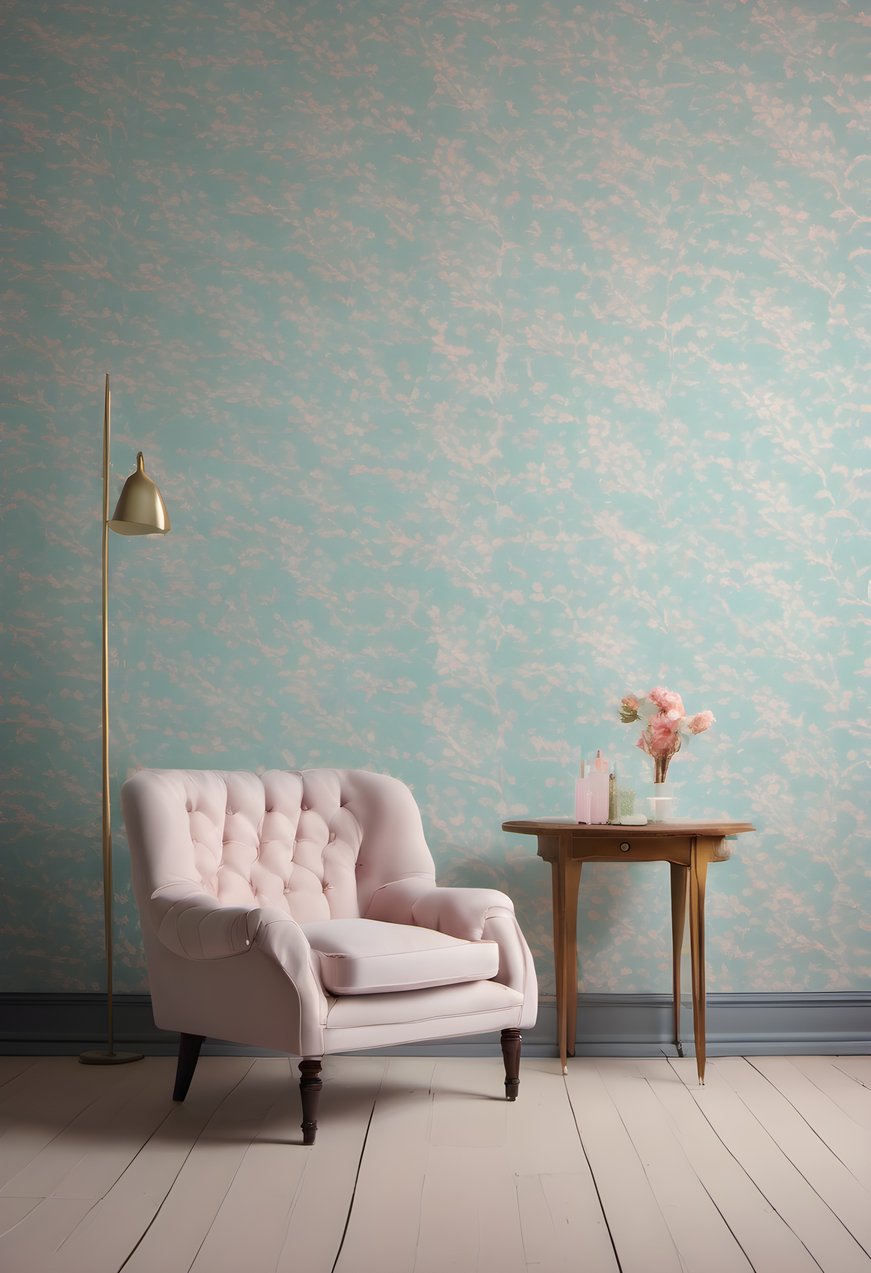 A single chair in an empty pastel room