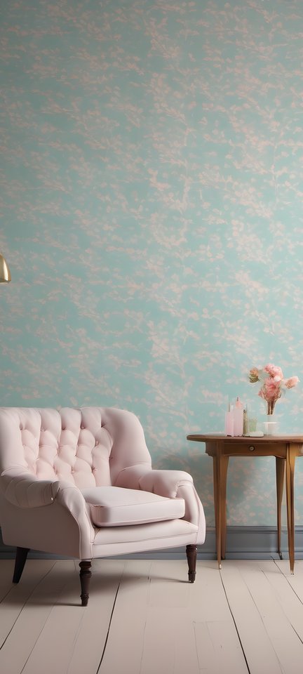 A single chair in an empty pastel room