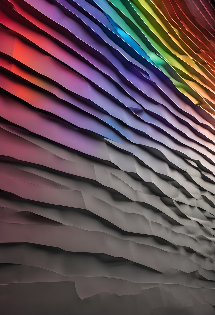 Prism light splitting into a spectrum on a matte wall with high contrast