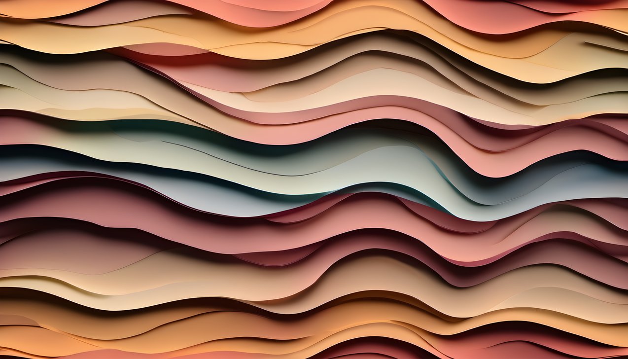 Layered paper waves in warm sunset tones in soft diffused light