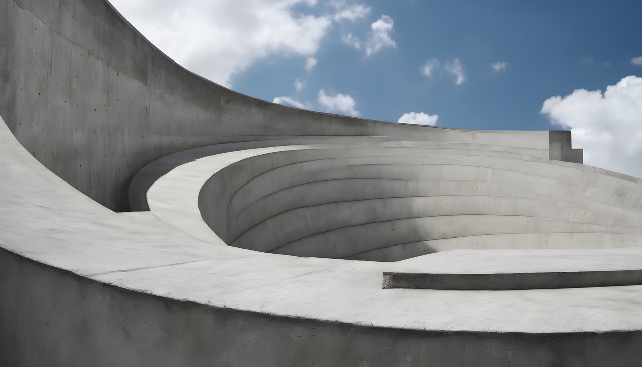 A concrete spiral ramp drawn against the sky