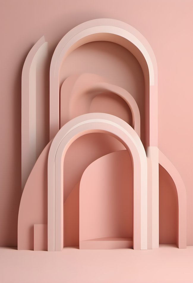 Stacked pastel arches in pink and beige forming a minimal composition