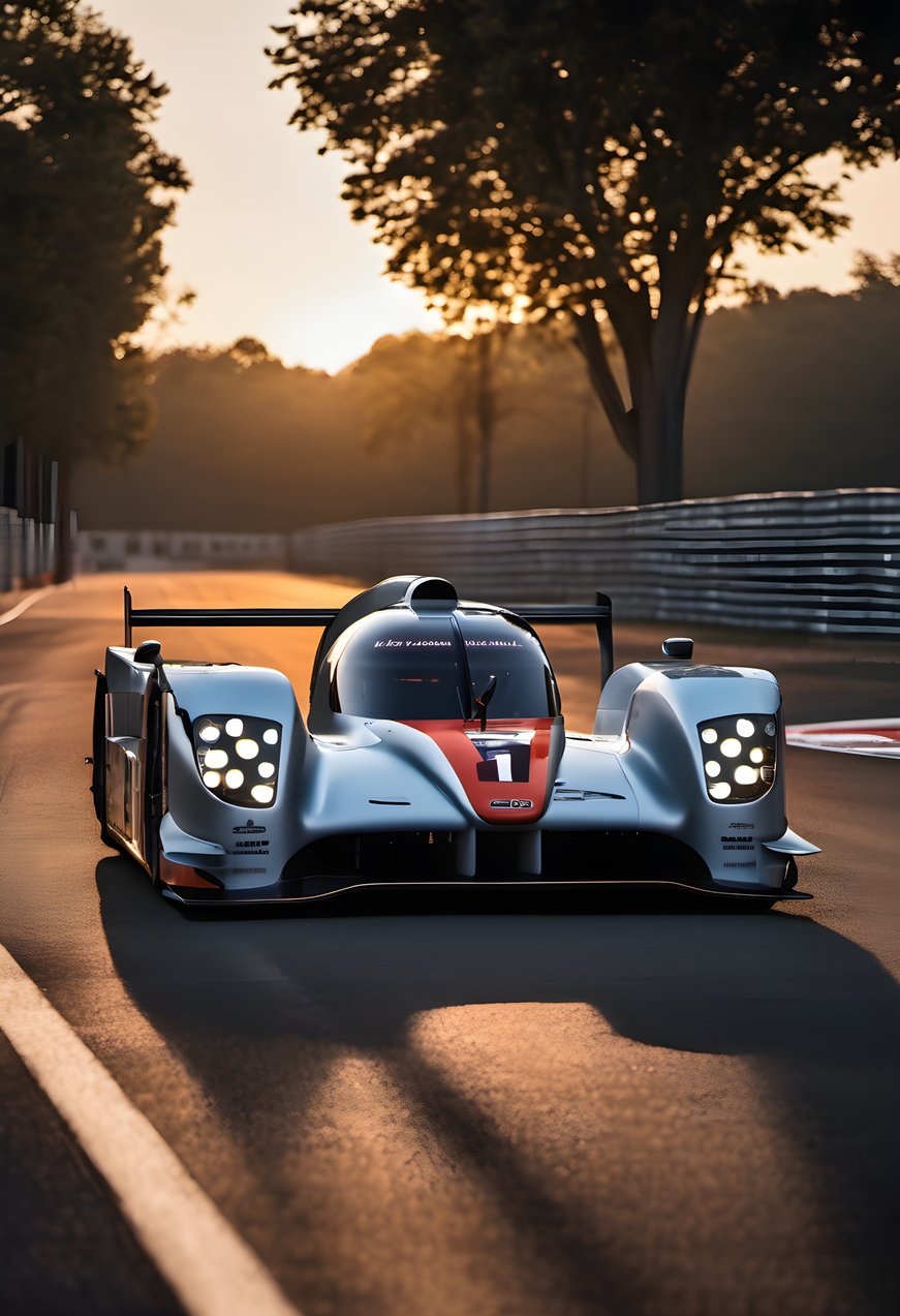 A le mans style prototype at dawn on track