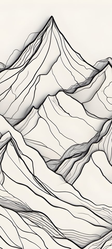 A mountain range drawn with a single continuous line on off white