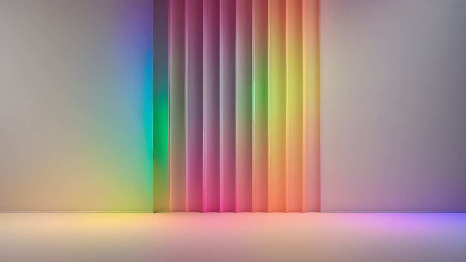 Prism light splitting into a spectrum on a matte wall in soft diffused light