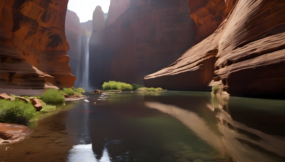 Reflected light bouncing through a narrow slot canyon after rain