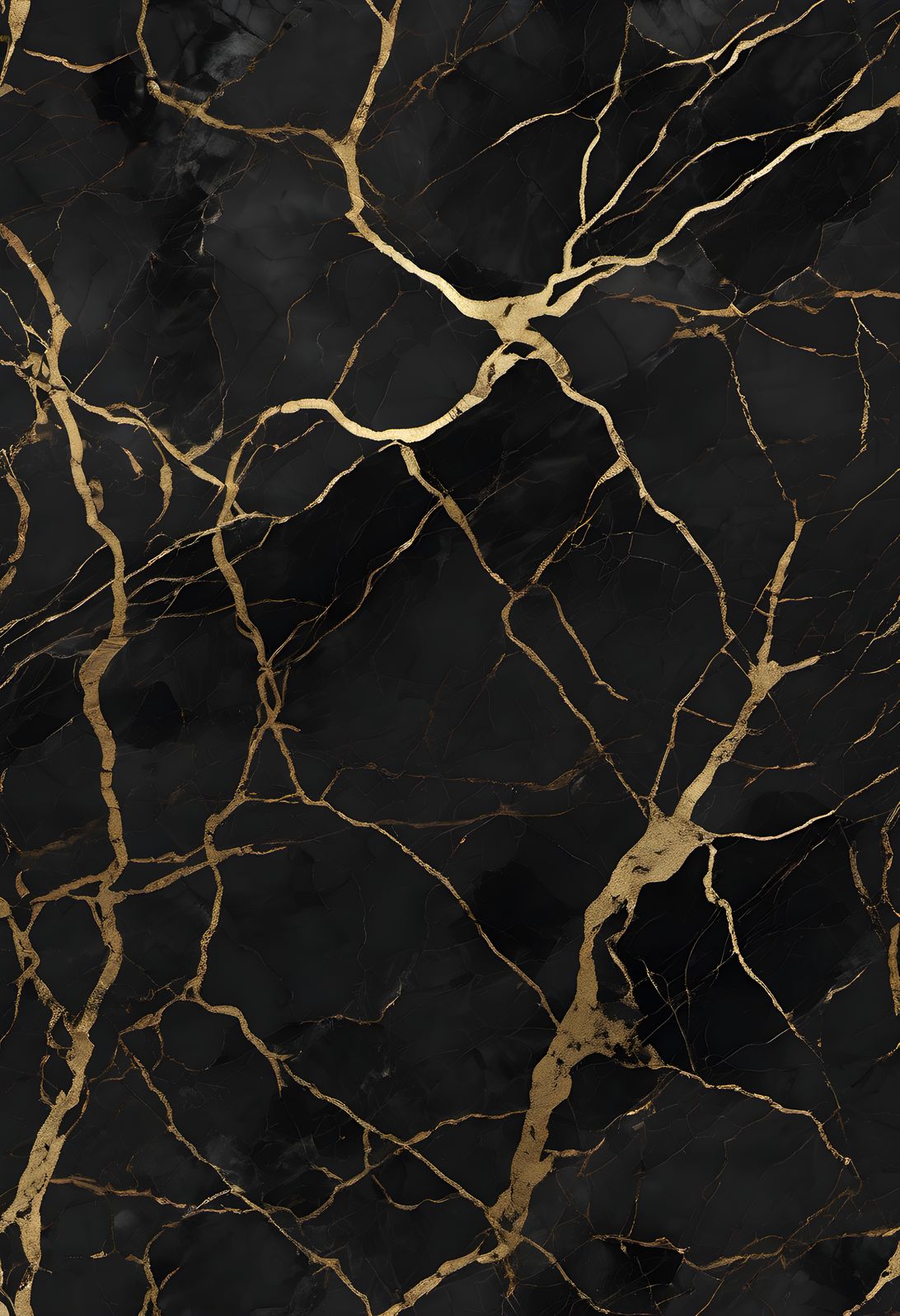 Thin gold veins crossing dark marble in soft diffused light