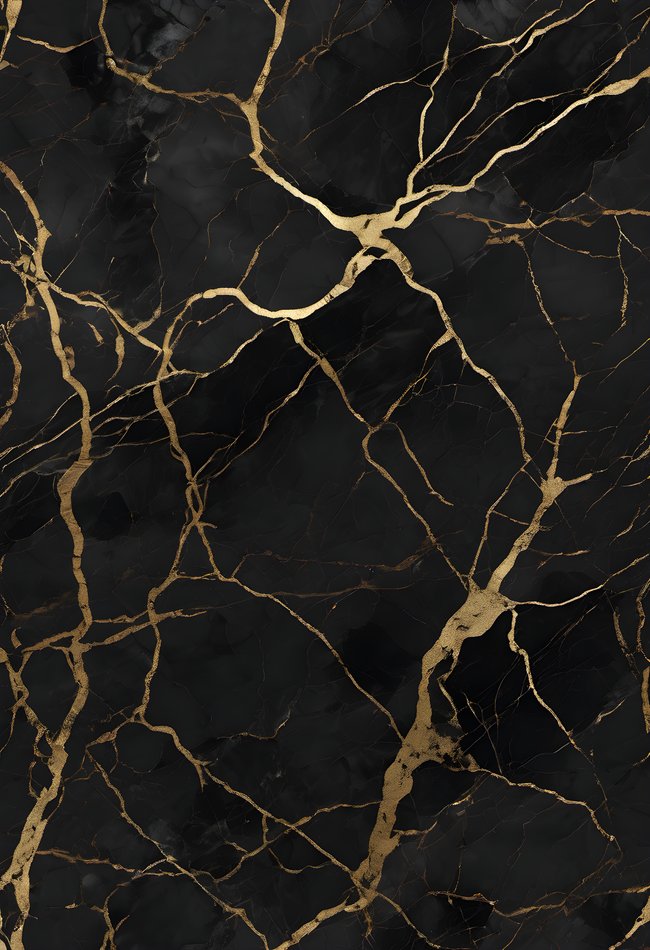Thin gold veins crossing dark marble in soft diffused light