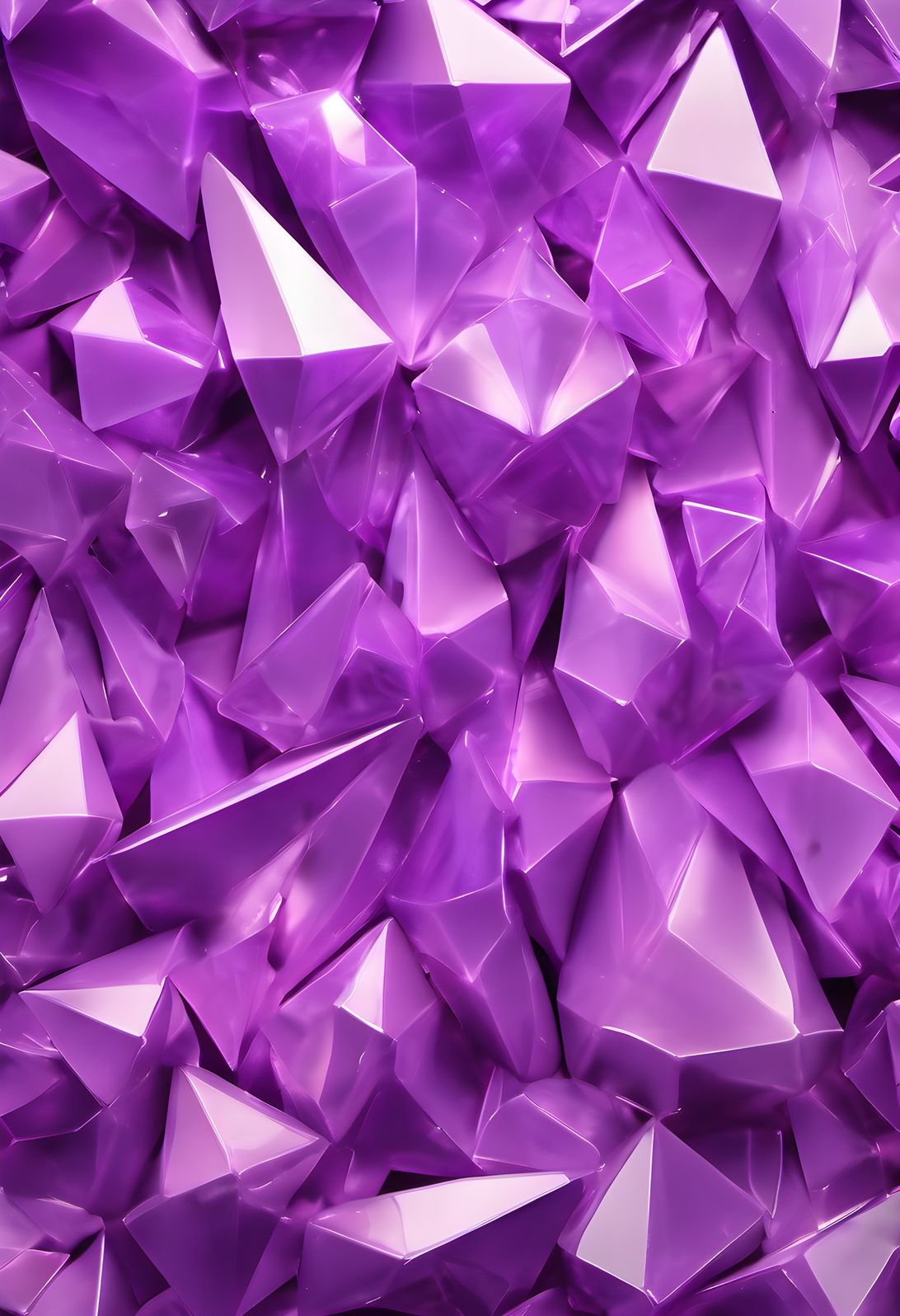 Crystal like shards lit in violet light in soft diffused light