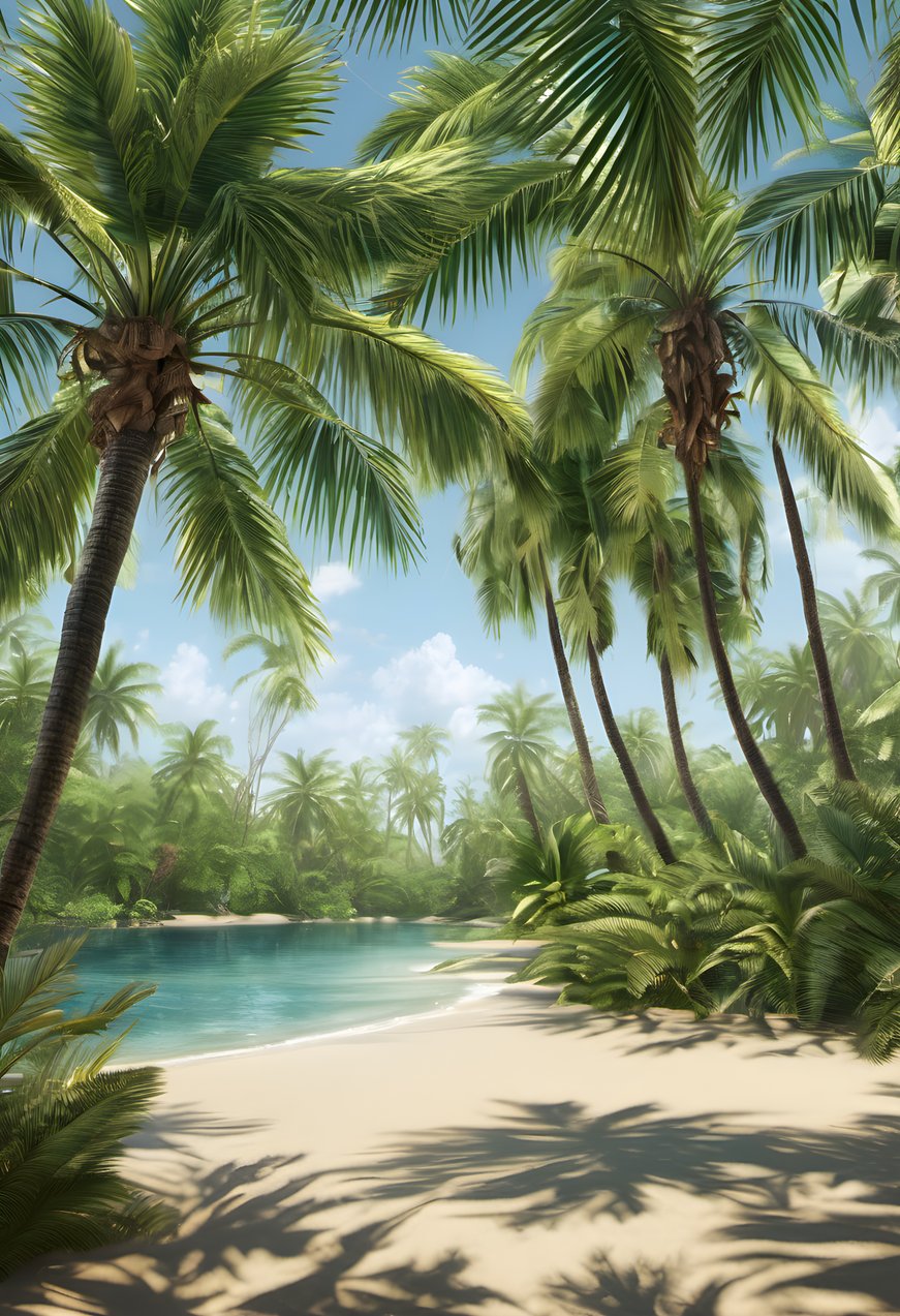 Palm shadows falling across a clear tropical lagoon