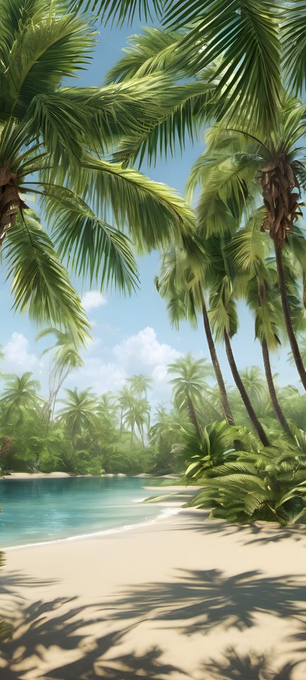 Palm shadows falling across a clear tropical lagoon