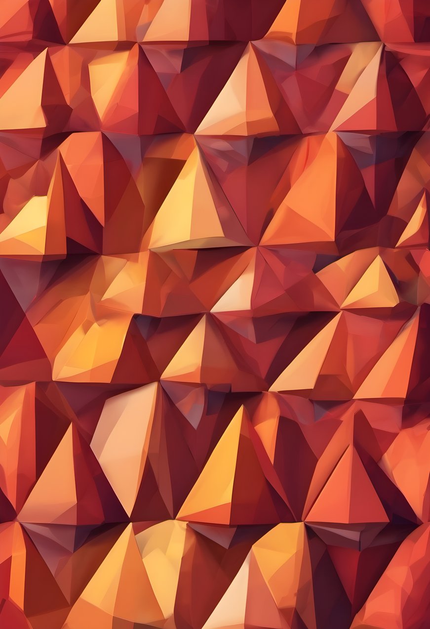 Low poly triangles in warm sunset colors forming a clean faceted pattern