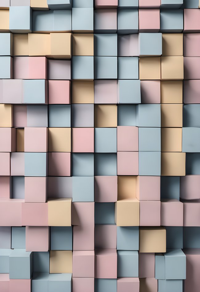 Pastel blocks stacked in a studied balance with vast negative space