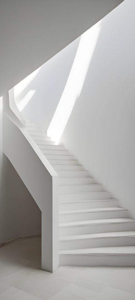 White stairs descending into a shaft of light