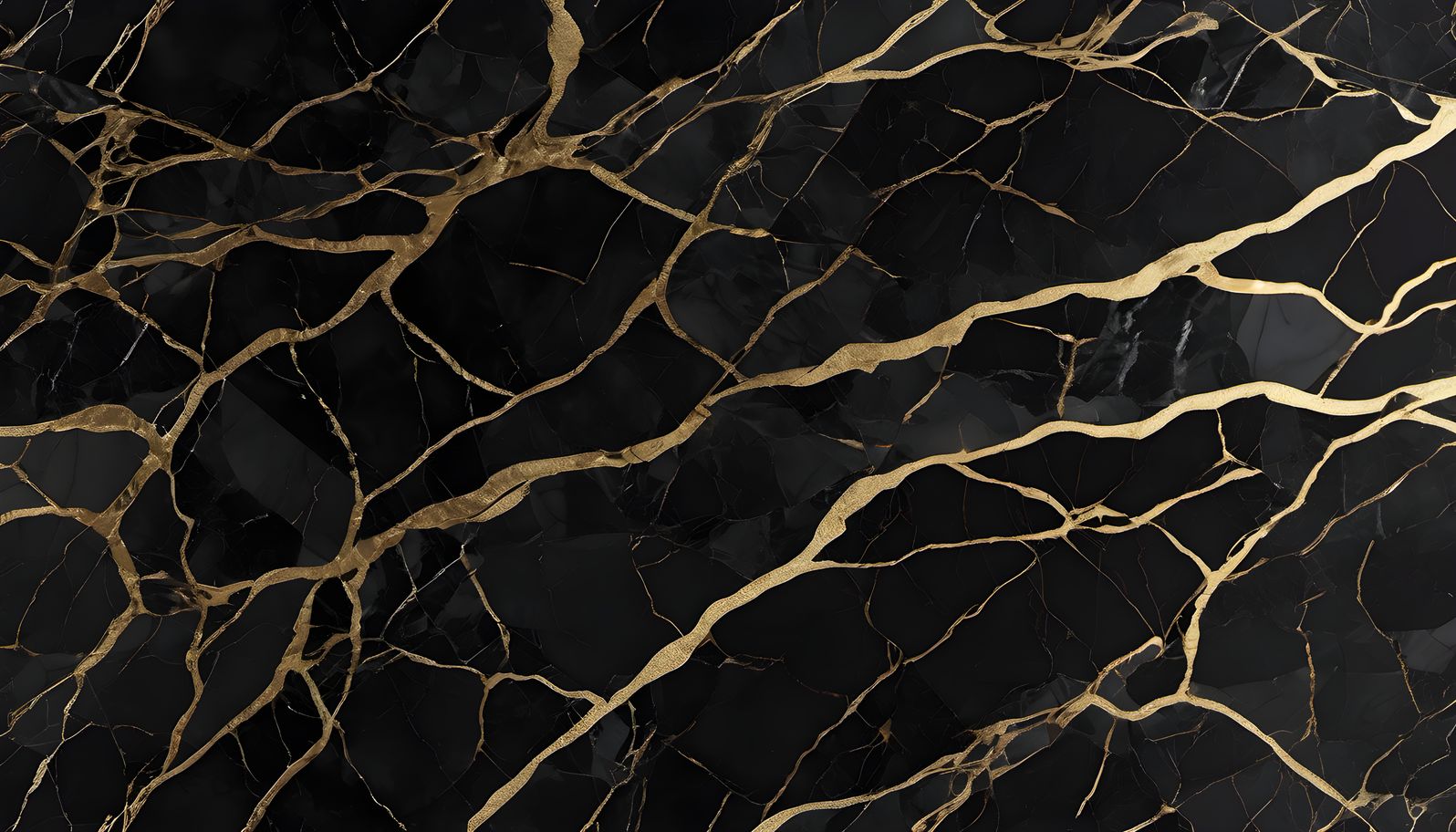 Thin gold veins crossing dark marble with high contrast