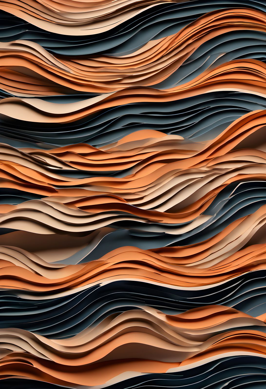 Layered paper waves in warm sunset tones with high contrast