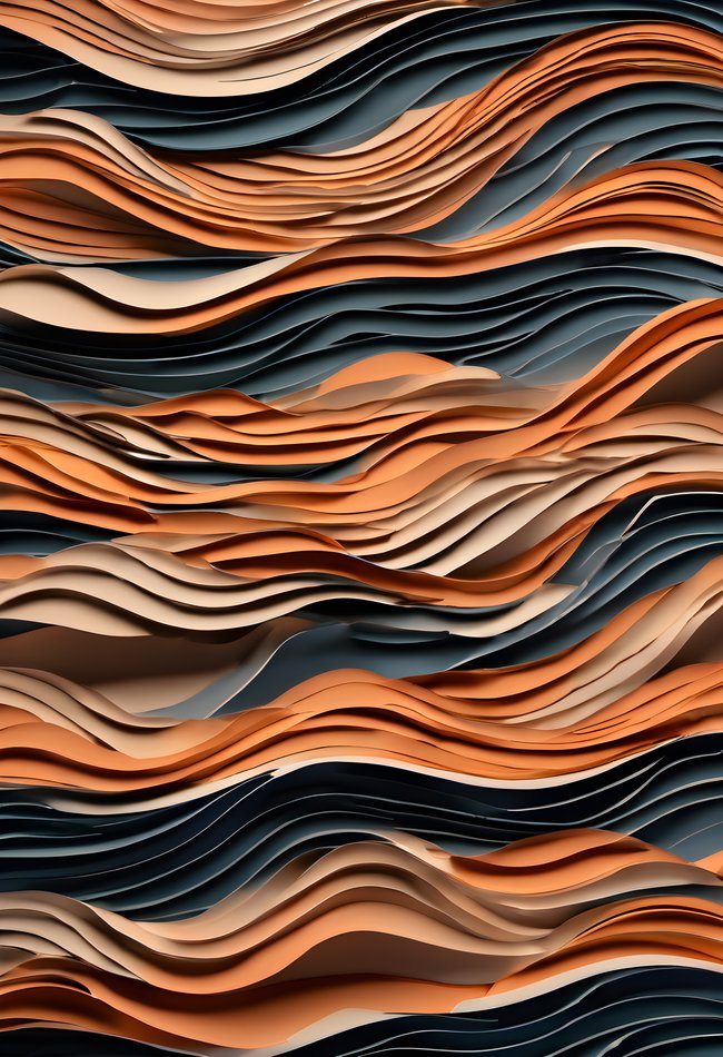 Layered paper waves in warm sunset tones with high contrast