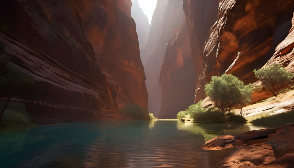 Reflected light bouncing through a narrow slot canyon