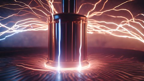 Electric arcs branching from a tesla coil with shallow depth of field