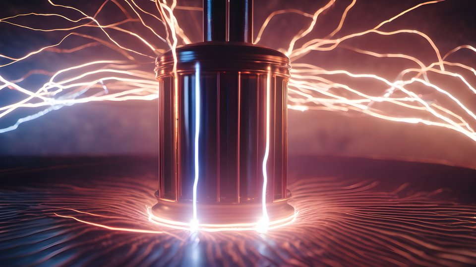 Electric arcs branching from a tesla coil with shallow depth of field