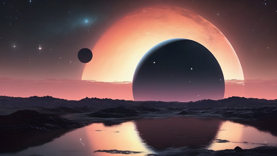 A minimal planet horizon glowing thin atmosphere beneath a starfield